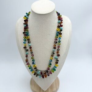 Long Glass Bead Strand Multi Color Wrap Necklace Layering Boho Style